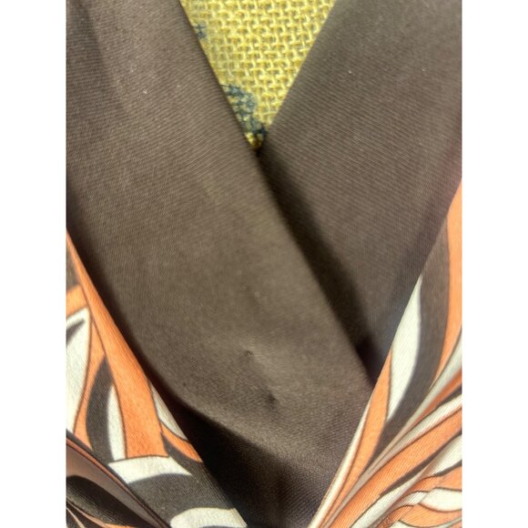 Y2K Babydoll Top Sz L Retro Psychedelic Print Brown and Coral V Neck Flutter Sle - Picture 6 of 8